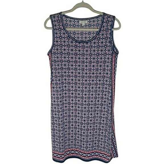 Max Studio Sleeveless Geometric Print Midi Dress Scoop Neck Red Blue White - Picture 1 of 9